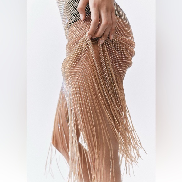 ZARA PINK GOLD RHINESTONE MESH DRESS - Picture 2 of 16